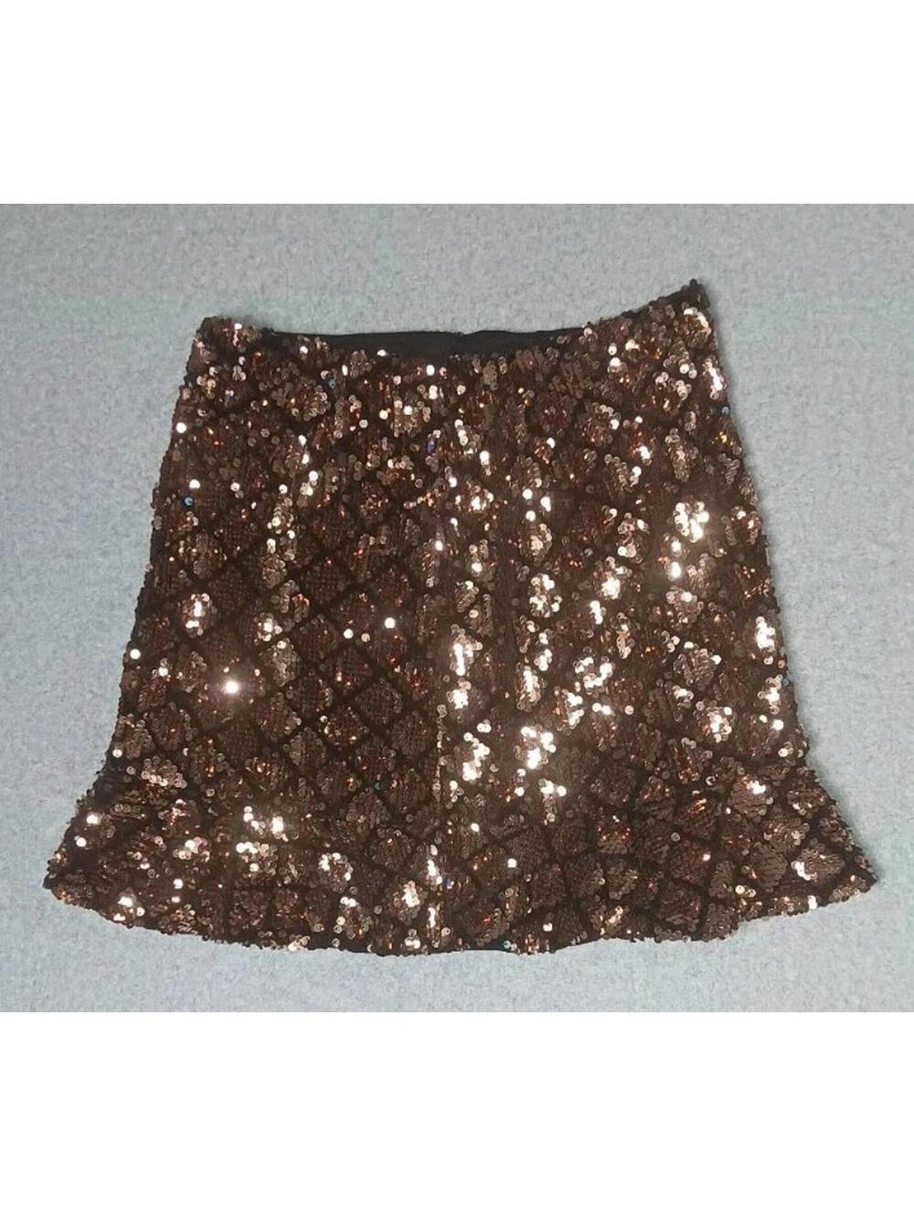 Forever 21 Sequin Mermaid Ruffled Mini Skirt Womens Size Medium Gold Diamond... - Picture 8 of 11